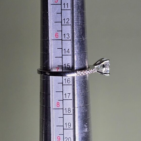 Silver Engagement Ring With 1ct Round Moissanite Solitaire & CZ‎ Accents Size 7 - Picture 9 of 10